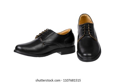 Genuine Black Leather Men Derby Shoes Isolated On White Background.