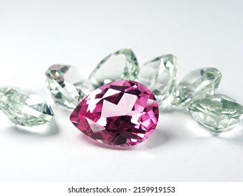 genuine mined pink topaz and green amethyst precious gems fancy shape cutting for jewellery setting.