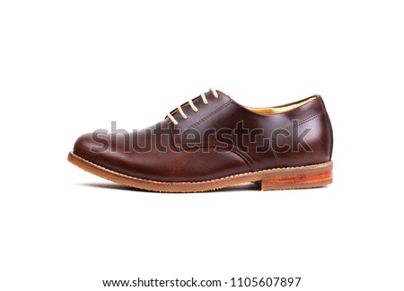 Genuine oil pull up Leather men derby shoes isolated on white background.