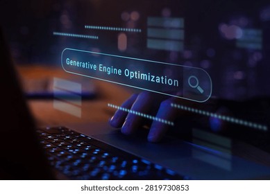 GEO generative engine optimization concept on virtual screen, AI search results.
