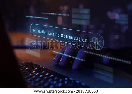 GEO generative engine optimization concept on virtual screen, AI search results.