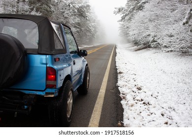 Geo Tracker On Highway 16, North Of Dover, Arkansas After A Snowfall. Shot On Feb. 7, 2021.