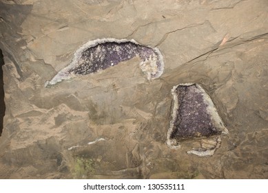 Geode In A Wall Of A Mine At Wanda, Misiones, Argentina, Containing Quartz And Amethyst