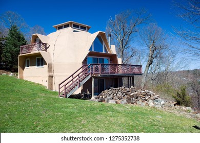 Geodesic Dome Home Residential House In Suburban Setting