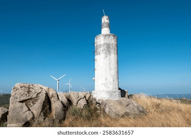Geodetic reference point in Serra do Caramulo, a striking construction in the middle of nature