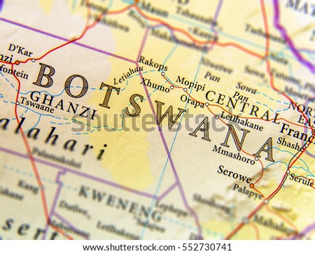Geographic map of Botswana with important cities