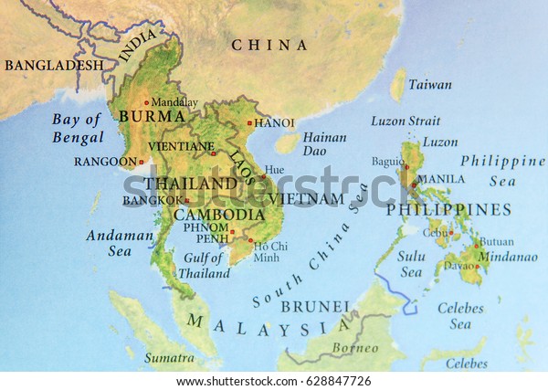 Geographic Map Burma Thailand Cambodia Vietnam Stock Photo Edit