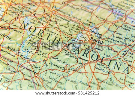 Geographic map of North Carolina close