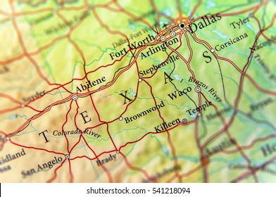 Geographic Map Of US State Texas And Dallas City