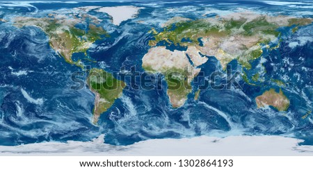Geography world map. Modified toned with city lights. Elements of this image furnished by NASA