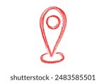 A geolocation pin drawn in red pencil isolated on a white background. Perfect for navigation apps, maps, travel guides, and location-based projects.