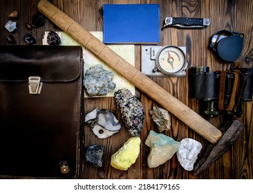 Geological fieldwork tools - field vintage geology concept - Shutterstock ID 2184179165