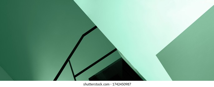 Geometric Abstract Architecture Exterior Building Blue Green Monochrome Banner Background 