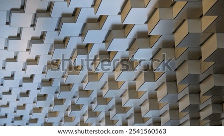 Geometric abstract ceiling pattern formed by cubes with design that subscribes to modern architecture, shot in Singapore! 