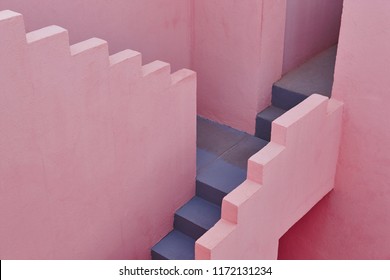 Geometric building detail. The red wall, La manzanera. Calpe, Spain
