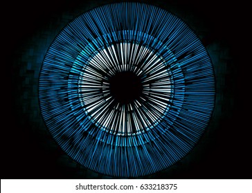 Geometric circle abstract eye photography, blue white black background.