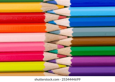 Geometric coloring pencils close-up. Coloring pencil tips in geometric arrangement. - Powered by Shutterstock