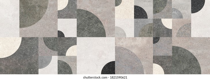 Geometric decoration formed by different cement textures. Geometric wall.