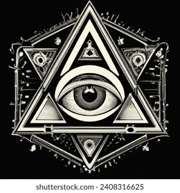 geometric eye in triangle DMT black and white