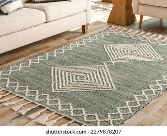 Geometric hand woven wool rug.