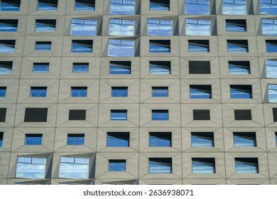 Geometric Modern Building Facade with Repetitive Architectural Pattern