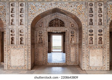 Geometric pattern background on the wall of Taj Mahal palace in Agra city, Uttar Pradesh state of India