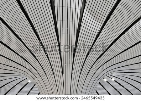 Geometric pattern of beaming lines of contemporary ceiling