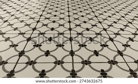 Geometric Pattern Ceramic Floor Tiles Background with Perspective Lines, circle brown, white and black