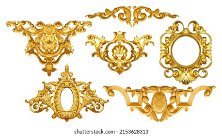 Geometric pattern; golden baroque and  ornament elements for print
