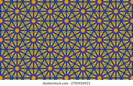 a geometric pattern with a seamless repeating texture in blue yellow and green color scheme illustration art