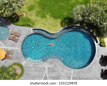 Geometric Pool With A Girl  in Hotel In Asia, Thailand, Krabi