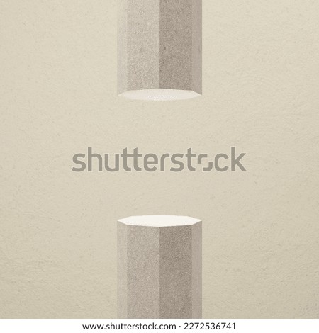 Geometric stone podium background, Abstract concrete hexagon column wallpaper, Minimal stage podium for product photography 3D render backdrop