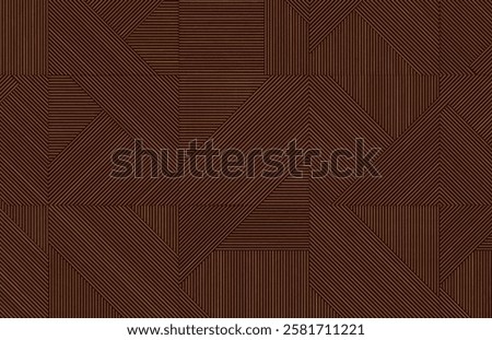 Geometric wood pattern with interlocking diamond shapes formed by thin, parallel wooden strips, creating a rich, textured design in warm brown tones.
Wood panel.