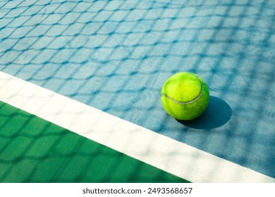 Geometry composition of the net shadow and the court line of a blue paddle tennis court - Powered by Shutterstock