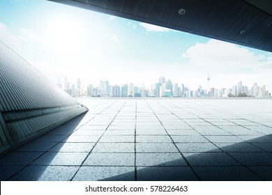 Geometry Design Roof Top Balcony With Cityscape Background