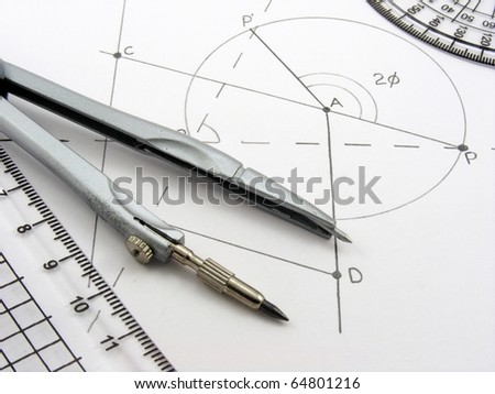 A geometry image with geometrical diagram & utensils