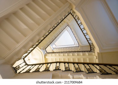 Geometry of St. Petersburg.  Triangular staircase. Bottom-up view