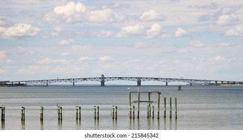 The George P Coleman Memorial Bridge As Seen From The USCG Training Center Pier In Yorktown Virginia On The York River