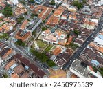 George Town, Malaysia: Aerial view of the historic George Town UNESCO city center with the Kapitan Keling Mosque in Penang island.