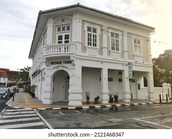 GEORGE TOWN, PENANG, MALAYSIA, FEBRUARY 10, 2022: Historical building Georgetown World Heritage Incorporated in the centre of Georgetown City, Penang. Popular tourist attraction in Malaysia. 