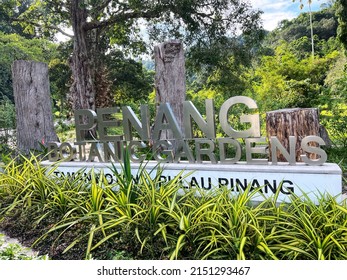 GEORGE TOWN, PENANG, MALAYSIA - March 31, 2022:  signage view of Penang Botanic Gardens, Penang, Malaysia.  selective focus image