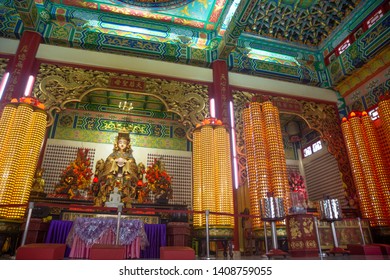 George Town/Malaysia-27.11.2017:The Buddha Statue And Candles In The Temple