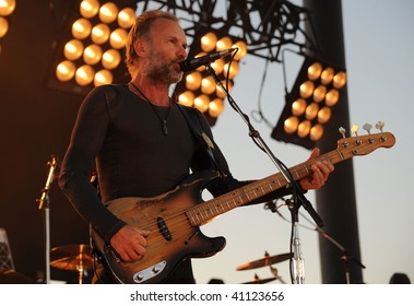 GEORGE, WA - JULY 12: Singer And Bass Player Sting Of The Police Performs On Stage At The Gorge Amphitheater JULY 12, 2008 In George, Wa.