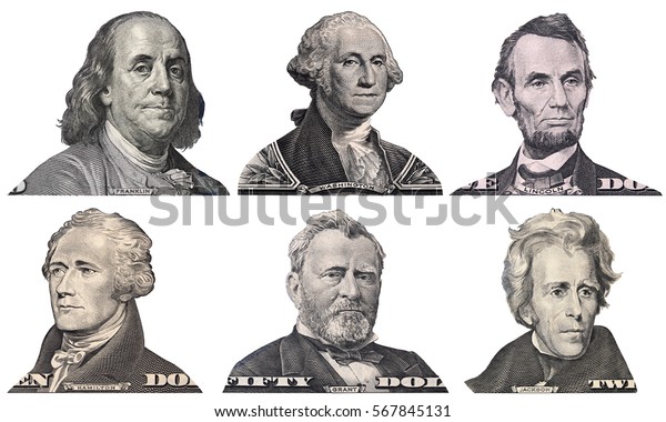 ジョージ ワシントン ベンジャミン フランクリン アブラハム リンカーン アレクサンダー ハミルトン アンドリュー ジャクソン ユリシーズ グラントは 米国の独立した米ドル紙幣 米国の大統領 お金の接写から顔を出す の写真素材 今すぐ編集