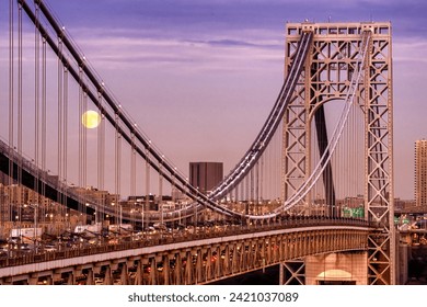 George Washington Bridge , Full moon in New York, USA