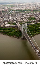George Washington bridge and Manhattan, aerial view, New York, USA