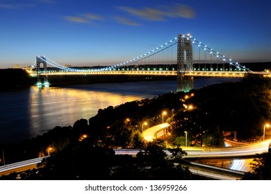 George Washington Bridge Over The Hudson River At Night