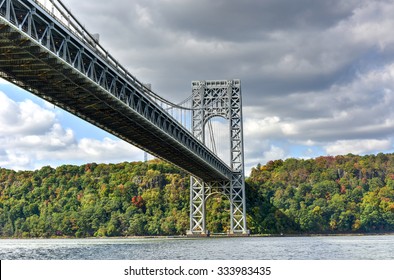 The George Washington Bridge spanning New York and New Jersey from the Hudson River in Autumn. - Shutterstock ID 333983435