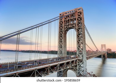 George Washington Bridge at sunset over Hudson River. - Shutterstock ID 195858659