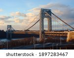 George Washington Bridge Sunset with view of Hudson River and Fort Lee NJ